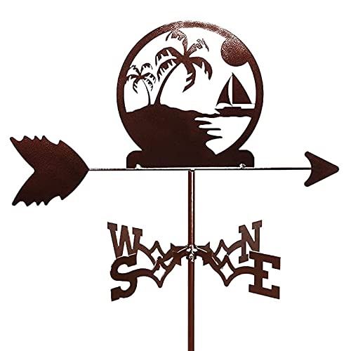 CNMMM Metal Weathervane with Sailboat Coconut Tree Ornament Garden Stake Weather Vane Wind Vane Professional Measuring Tool Wind Direction Indicator Garden Yard Roof