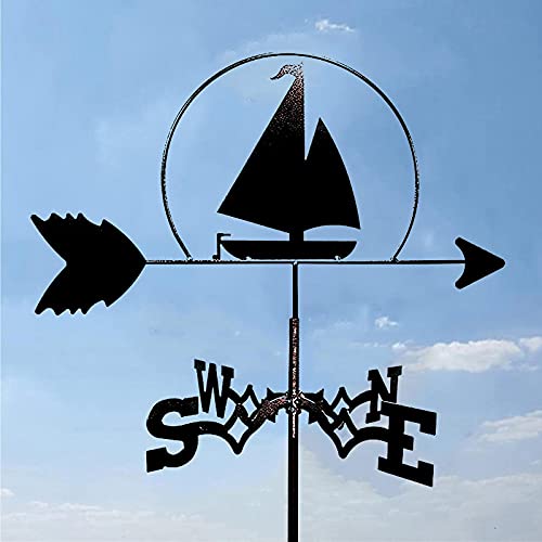 DFJU Sailboat Weathervane Iron Durable Retro Farm Scene Garden Stake Weather Vane Wind Vane Weathercock Ornament Wind Direction Indicator Professional Measuring Tools (Sailboat2)