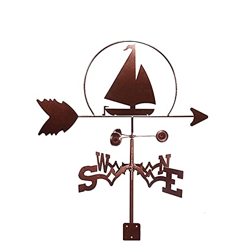 Weather Vane Sailboat Silhouette Weathervane with Arrow Stainless Steel Weathercock Measuring Tools Direction Indicator Garden Stake Art Decor