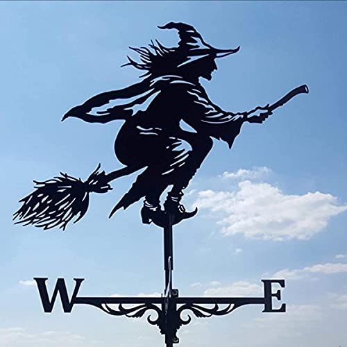 Alnicov Witch Metal WeathervaneStainless Steel Weather Vane with Roof Mount Roof Garden Decorations for Outdoor Farm Yard Garden Gazebo