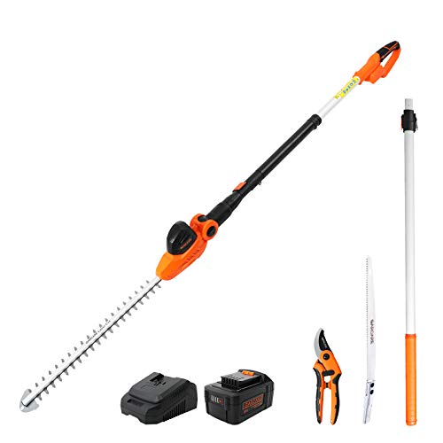 Hedge Trimmers Cordless with Battery  Cordless Pole Hedge Trimmer with 20V 40Ah LiIon Battery  Quick Charger 450mm Laser Cut Blade 25M Pruning Saw  Garden Shears Included