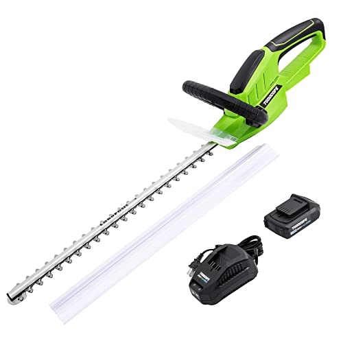 TODOCOPE 20V Cordless 23 Inch Quick Charge 20AH Battery Powered Hedge Trimmer DualAction Blade 58 Cutting Capacity  5 lbs Lightweight Electric Bush Trimmer Green (TDCCHT20)