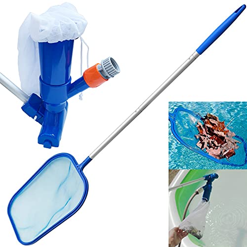 DSHE Swimming Pool Vacuum Head Kit with A Filter Bag Pool Skimmer Net and Detachable Aluminum Poles for Ground Swimming Pools Spa Pond Hot Tub Cleaning Supplies and Accessories