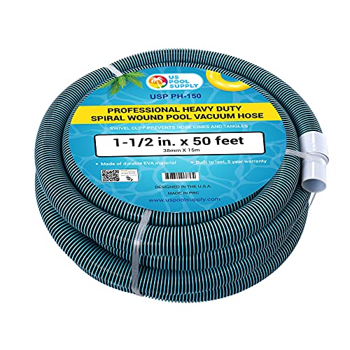 US Pool Supply 112 x 50 Foot Professional Heavy Duty Spiral Wound Swimming Pool Vacuum Hose with KinkFree Swivel Cuff Flexible  Connect to Vacuum Heads Skimmer Filter Pump Inlet Accessories