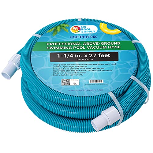 US Pool Supply 114 x 27 Foot Professional Above Ground Swimming Pool Vacuum Hose with Swivel Cuff  Removable Cuff Cut to Fit  Compatible with Filter Pumps Filtration Systems Chlorinators