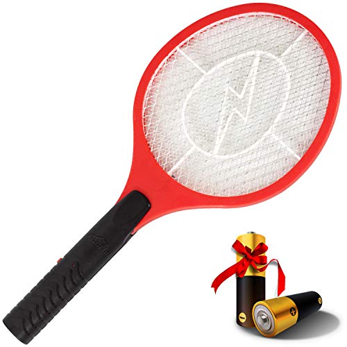 ASISNAI Bug Zapper 18 Electric Fly  Mosquito Swatter Racket  OutdoorIndoor Killer for Flies BatteryOperated Tennis Killing Zap 3000 Volts Electronic Catcher 2 AA Batteries Included  Red