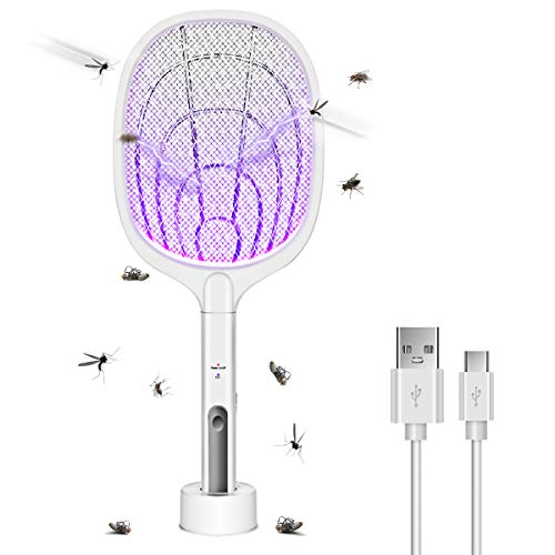 Bug Zapper 3000 Volt Indoor  Outdoor Electric Fly Swatter USB Rechargeable Mosquito Killer Racket for Home Bedroom KitchenOffice Backyard PatioSafe to Touch with 3Layer Safety Mesh