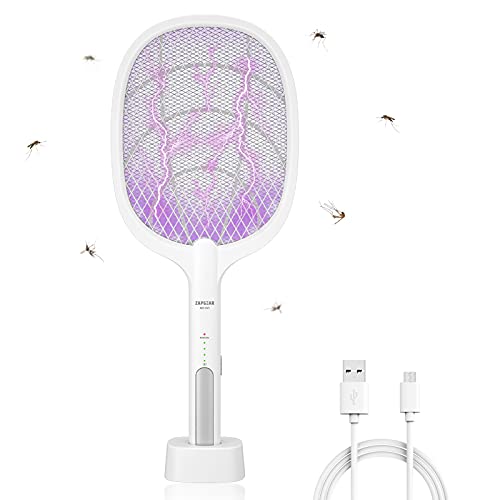 Bug Zapper ZAPGEAR USB Rechargeable Electric Fly Swatter 1200mAh with Charging Base Home Night Lamp 2500 Volt Mosquito Zapper Indoor Mosquito Killer  Insect Killer Against Flies Moths