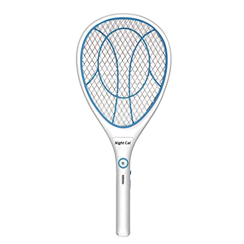 Night Cat Bug Zapper Racket Electric Fly Swatter Racquet Electronic Mosquito Killer with USB Charging LED Lighting Double Layer Protection Detachable Handle