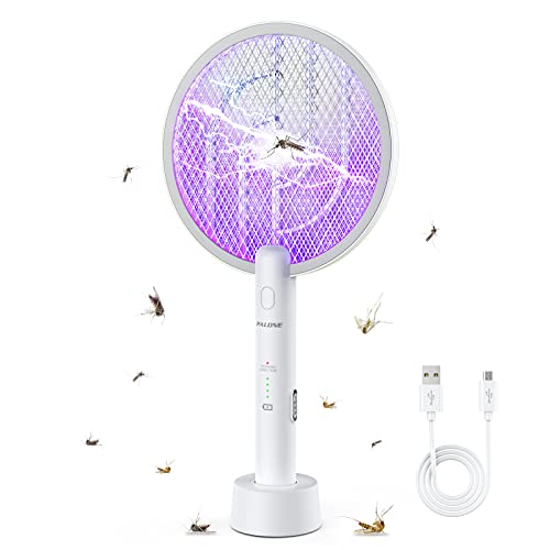 PALONE 2 in 1 Bug Zapper Racket 3000V Electric Fly Swatter Racket with 1200mAh Battery 3 Layers Mosquito Killer Lamp Indoor Fly Zapper Without Waving Hands for Kitchen Home Garden and Outdoors