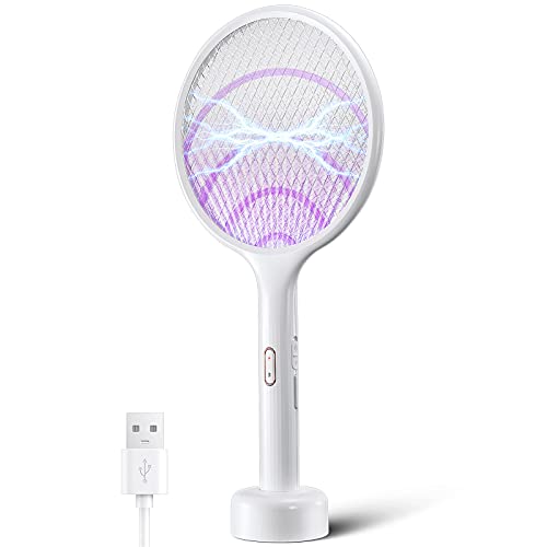 YISSVIC Electric Fly Swatter 4000 Volt Bug Zapper Dual Modes Mosquito Killer with Purple Mosquito Light Rechargeable for Indoor and Outdoor Home Office Backyard Patio Camping