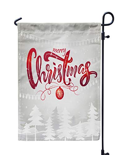 FINOY Garden Flags Merry Christmas Scenery with Tree Ball Home Yard Decorative 12X18 Inches Double Sided Printing Waterproof Winter Christmas Flags Merry Christmas