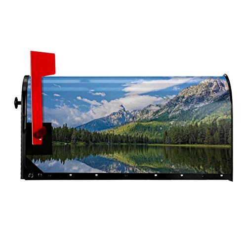 FUWANK Magnetic Mailbox Cover - 18W x 21H Pure Mountain Lake Scenery with Trees and Cloudy Sky Nature Inspired PrintMailbox Wraps Post Letter Box Cover