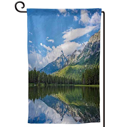 GULTMEE Garden FlagPure Mountain Lake Scenery with Trees and Cloudy Sky Nature Inspired Print125x185 inch