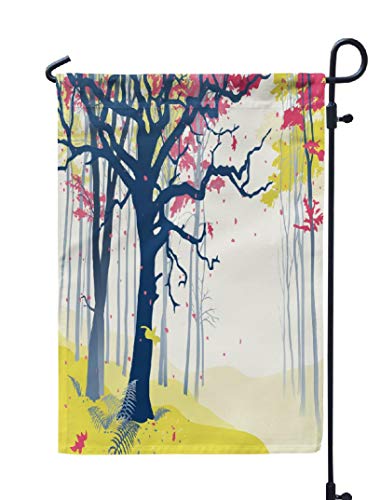 Geericy Woodland Garden Flag Forest Autumn Woodland Scenery with Tree Leaves Vibrant Garden Flag Double Sided 12X18 Inch Decorative Garden OutdoorForest Autumn