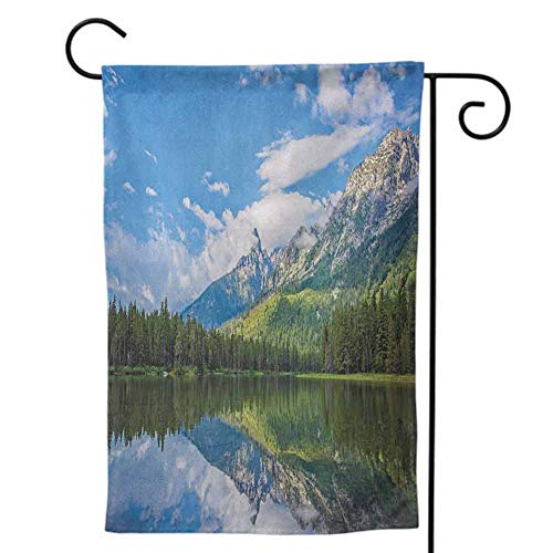 Holiday Yard Flag Decorative House Yard Double Sided for Garden Yard Lawn Landscape Pure Mountain Lake Scenery with Trees and Cloudy Sky Nature Inspired Print Blue White Green12 x18 inch