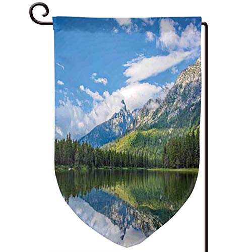 hwhwiko Garden FlagPure Mountain Lake Scenery with Trees and Cloudy Sky Nature Inspired Print125x185 inch