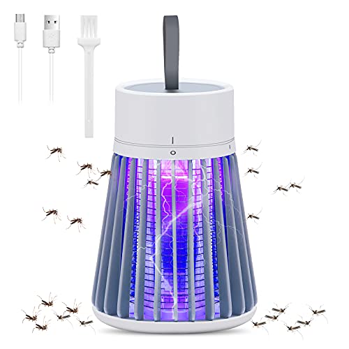 CherryPig Bug Zapper Rechargeable Mosquito and Fly Killer Indoor Light with Hanging Loop Electric Killing Lamp Portable USB LED Trap for Home Bedroom Outdoor Camping Gray