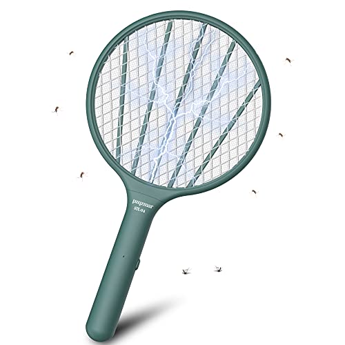 Electric Fly Swatter Bug Zappers Powerful 3000 Volt Mosquito Swatter Killer Racket with Touchable 3Layer Safety Mesh Kills Insects Indoor Outdoor (Green Blue)