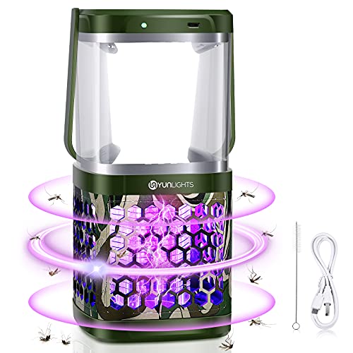 Solar Bug Zapper 2in1 LED Camping Lantern YUNLIGHTS Portable Waterproof Mosquito Killer Lamp with 3 Lighting Modes and USB Charging for Indoor Outdoor Hiking Fishing Emergency (Camouflage