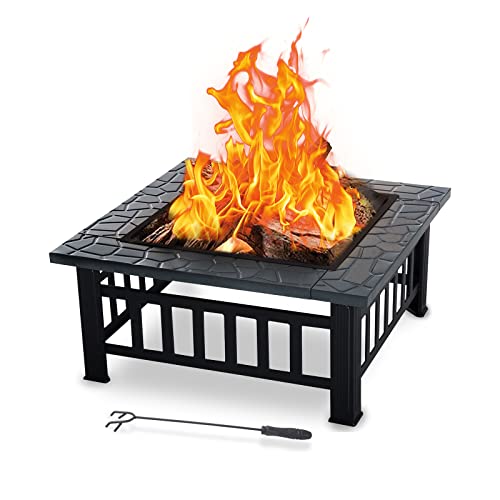 2022 Fire Pit32inch Premium Outdoor Patio Fire Pits Table with Spark Screen Cover and PokerLarge Bonfire Wood Burning Firepit Fireplace for Outdoor PartyBackyard