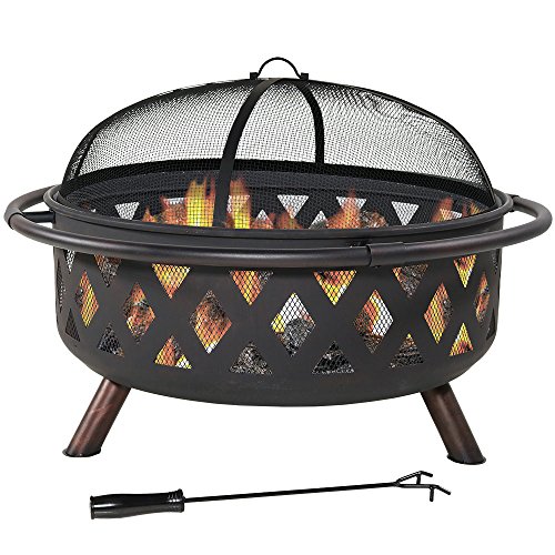 Sunnydaze Black Crossweave Large Outdoor Fire Pit  36Inch HeavyDuty WoodBurning Fire Pit with Spark Screen for Patio  Backyard Bonfires  Includes Poker  Round Fire Pit Cover