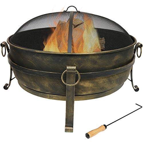 Sunnydaze Cauldron Outdoor Fire Pit  34 Inch Large Bonfire Wood Burning Patio  Backyard Firepit for Outside with Round Spark Screen Fireplace Poker and Metal Grate