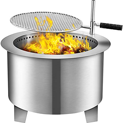 VBENLEM Smokeless Fire Pit 22 Inch Bonfire Fire Pit Stainless Steel Wood Burning Fire Pit Patio Fire Pit with Detachable Grill Outdoor Fire Pit for Backyards and Camping Park