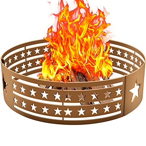 Amagabeli 33 Fire Ring Pit Round Wilderness Wood Burning Camping Backyard Beach Campfire Outdoor Heavy Duty Firebowl 2mm Thick Fire Circle High Temperature Paint Campground Liner Rustproof Bronze