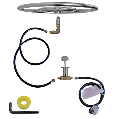 Fire Pit Installation Kit for Propane Gas Stainless Steel Burner Ring Valve Assembly Kit Suitable for Firepit Indoor Outdoor Camping Fireplaces 150000 BTU 12 inch