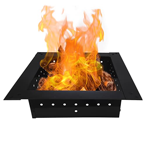 FEBTECH Square Fire Pit Insert Ring Liner Outdoor Heavy Duty 20mm Steel 24 Inch Inside Diameter 32 Inch Outside Diameter for Wood Burning Fireplace Camping and Bonfire