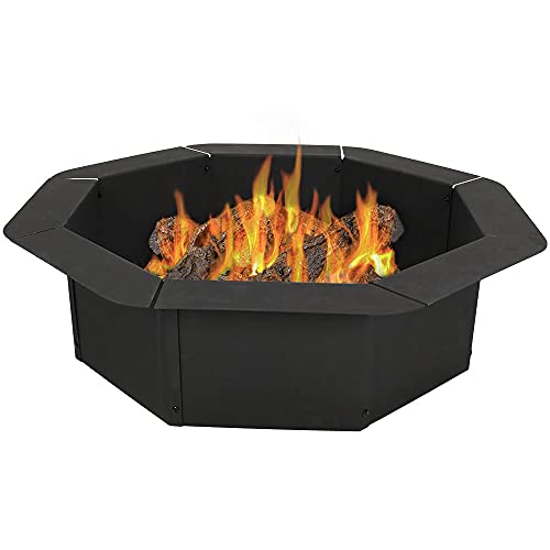 Sunnydaze Octagon Fire Ring Insert for Patio or Camping  DIY Fire Pit Rim Liner Above or InGround  Outdoor Heavy Duty 22mm Thick Steel  38 Inch