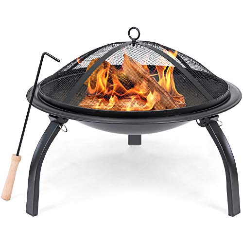 Best Choice Products 22in Steel Fire Pit Bowl Outdoor Portable Folding Firepit Small Wood Burning Bonfire Pit Camping BBQ Grill for Patio Backyard Outside wScreen Cover Log Grate Poker