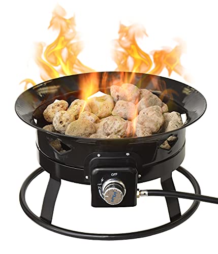 Flame King Outdoor Portable Propane Gas 19 58K BTU Fire Pit Bowl with Self Igniter Cover and Carry Straps for RV Camping Backyard