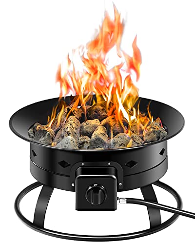 Gas Fire Pit Outdoor Portable Propane Fire Bowl ARLIME Gas Fire Pit Bowl 19 Smokeless Firepit with CoverCarry Straps Lava Rock Stone and Tank Stabilizer Ring for RV Camping Backyard 58000 BTU
