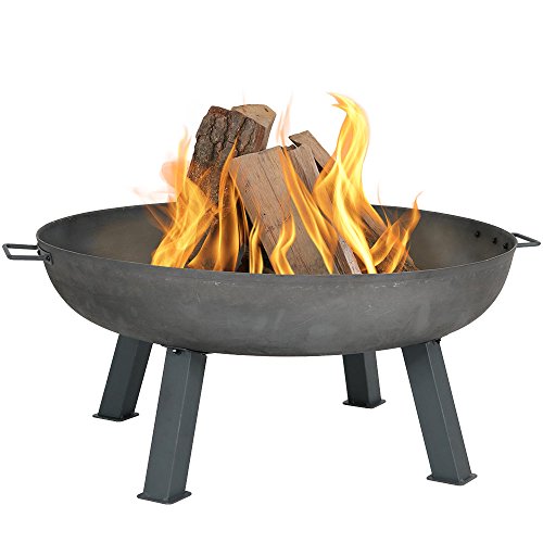 Sunnydaze Cast Iron Outdoor Fire Pit Bowl  34 Inch Large Round Bonfire Wood Burning Patio  Backyard Firepit for Outside with Portable Fireplace Metal Handles Steel Colored
