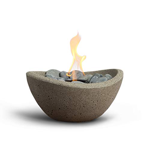 Terra Flame Tabletop Fire Bowls  Beige Table Top Fire Bowl for Indoor and Outdoor Portable Fireplace and Table Top Fire Pit for Patio Wave Design Centrepiece