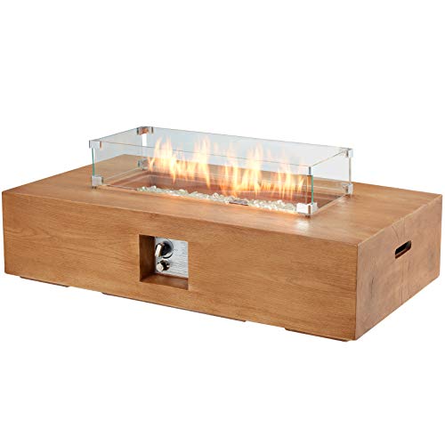 ECOTOUGE 48Inch Outdoor Propane Fire Pit Table 50000 BTU Rectangular Fire Table w WeatherResistant Wind Guard Waterproof Cover Outdoor Furniture Propane Tank is Not Included