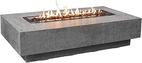 Elementi Hampton Fire Table Cast Concrete Natural Gas Fire Pit Table Outdoor Fire Pit Fire TablePatio Furniture 45000 BTU AutoIgnition Stainless Steel Burner Lava Rock  Canvas Cover Included
