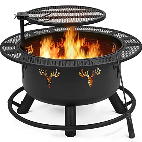 Yaheetech 32in Fire Pit Outdoor Wood Burning Firepits Outdoor Fireplace with 185 Inch Swivel Cooking Grill Grate  Poker Fire Bowl for Camping Backyard BBQ Garden Bonfire