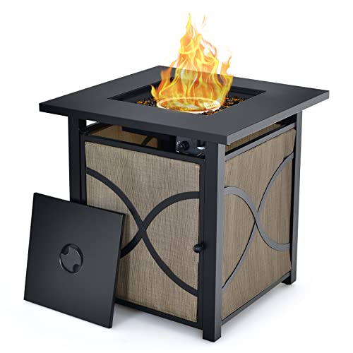 Giantex 25Inch Propane Fire Pit Table 40000 BTU Square Gas Firepit Table with Lid Fire Glass and Adjustable Flame CSA Approved 2in1 Outdoor Fire Table for Patio and Garden