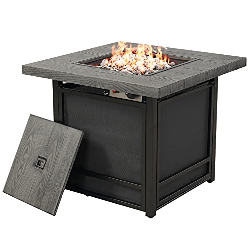Grand patio Propane Fire Pit Tables Outdoor 29 Inch IntegratedIgnition Gas Fire Pit with Lid CSA Safety Certified and Steel Table TopGrey TabletopSquare