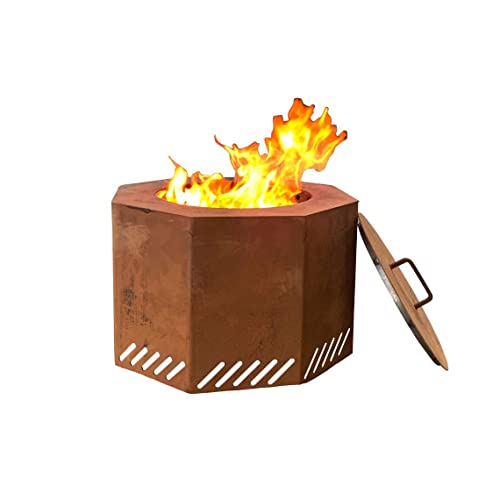 Titan Corten Steel Low Smoke Wood Burning Fire Pit 16 in x 24 with Lid