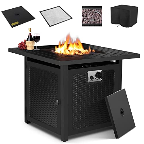 AthLike 30 Gas Fire Pit Table 50000 BTU Propane Square Fire Bowl Outdoor Fireplace W CSA Certification AutoIgnition Waterproof Cover Lava Rock for GardenPatioCourtyardBalcony