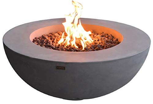 Elementi Lunar Bowl Outdoor Table 42 Inches Fire Pit Patio Heater Concrete Firepits Outside Electronic Ignition Backyard Fireplace Cover Lava Rock Included Natural Gas