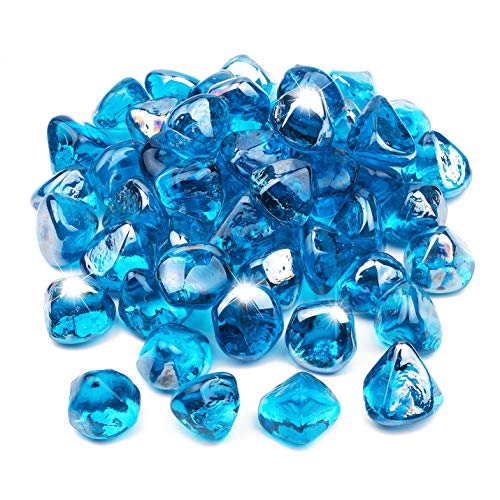 Li Decor 20lb Fire Glass Diamonds 1 Inch Fire Pit Glass Fire Glass Rocks for Gas Fireplace Margarita Azure Luster Blue