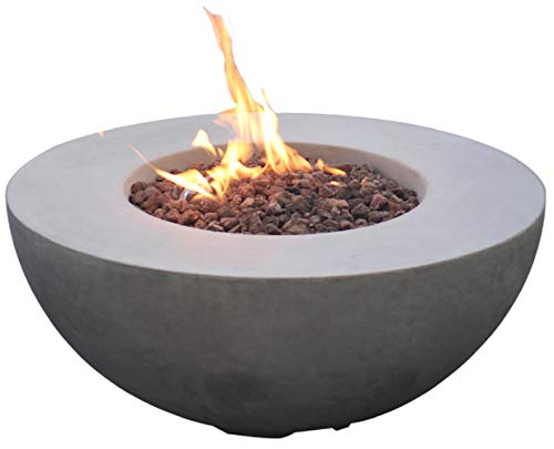 Modeno Roca Outdoor Fire Pit Propane Table 34 Inches Round Firepit Table Concrete High Floor Clearance Patio Heater Electronic Ignition Backyard Fireplace Cover Lava Rock Included