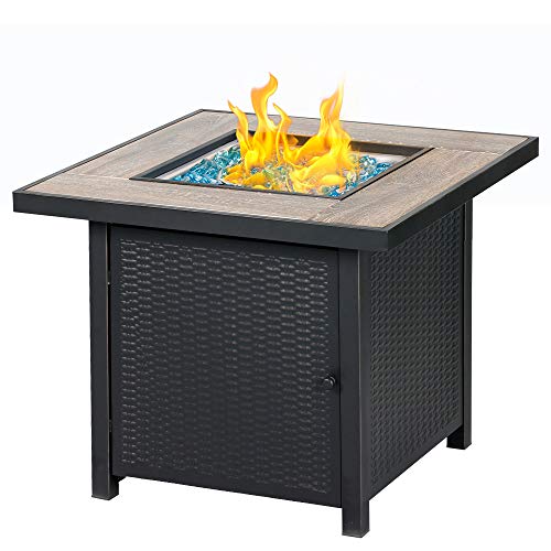 BALI OUTDOORS Propane Gas Fire Pit Table 30 inch 50000 BTU Square Gas Firepits with Fire Glass for Outside