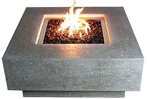 Elementi Manhattan Outdoor Fire Pit Table 36 Inches Square Firepit Concrete Patio Heater Electronic Ignition Backyard Fireplace Cover Lava Rock Included Liquid Propane
