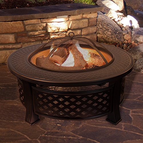 Fire Pit Set Wood Burning Pit  Includes Spark Screen and Log Poker  Great for Outdoor and Patio 32 Round Metal Firepit by Pure Garden